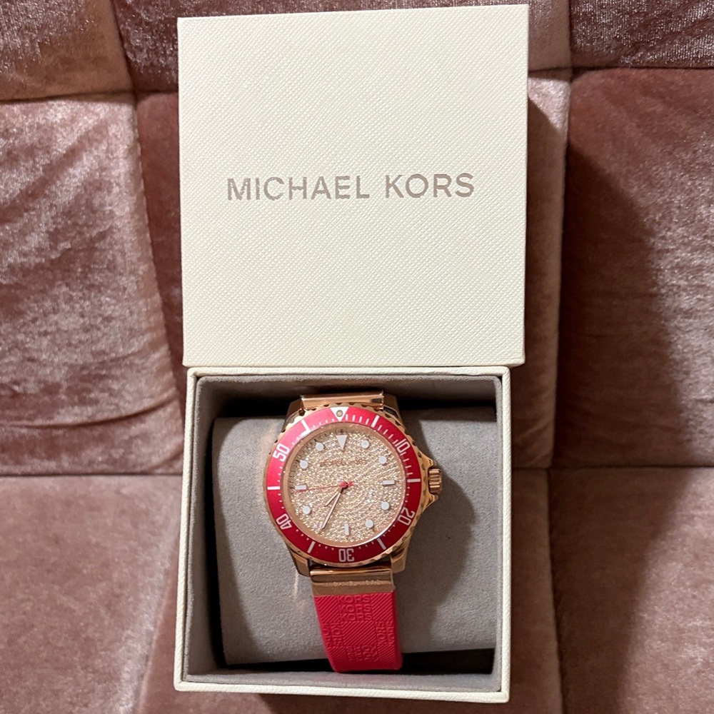 Michael Kors Red(darker coral color) and Rose Gold Timepiece